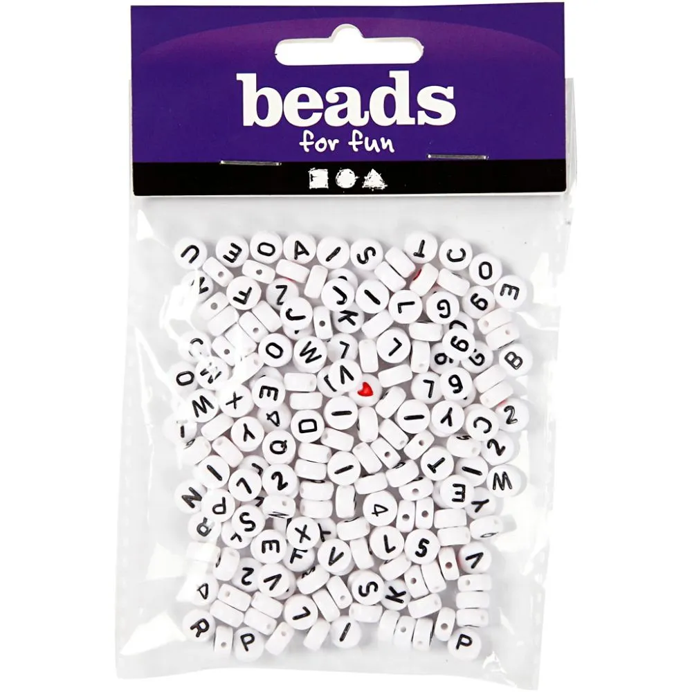 Creativ Company® Jewellery Black Letter Beads inc. Numbers & Hearts