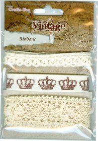 Crafts Too Ltd® Vintage Selection, Ribbons 3pk - Cream
