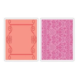Sizzix® Textured Impressions™ Embossing Folder Set 2PK - Scroll Frame & Succulent by Basic Grey™