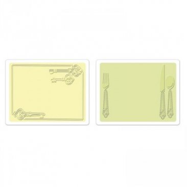Sizzix® Textured Impressions™ Embossing Folder Set 2PK - Place Setting & Keys by Jen Long™