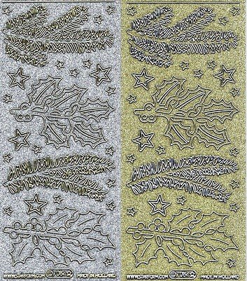 Holographic 2 sheets - Gold & Silver Holly & Pine Branches w/Stars