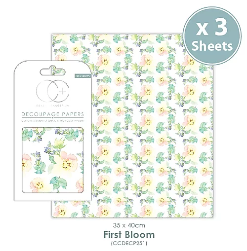 Craft Consortium© 3 x Decoupage Specialist Paper Sheets - First Bloom