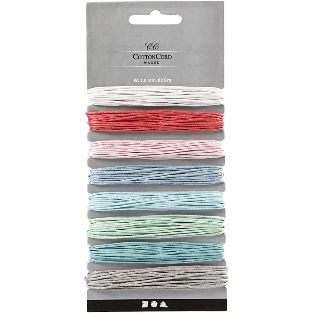 Creativ Company® Waxed Cotton Cord, 8 Colours Pack