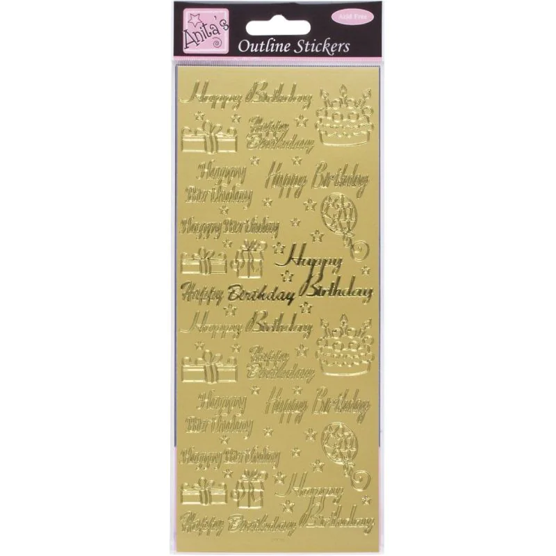 Anita's® Outline Stickers - Happy Birthday Assorted, Gold