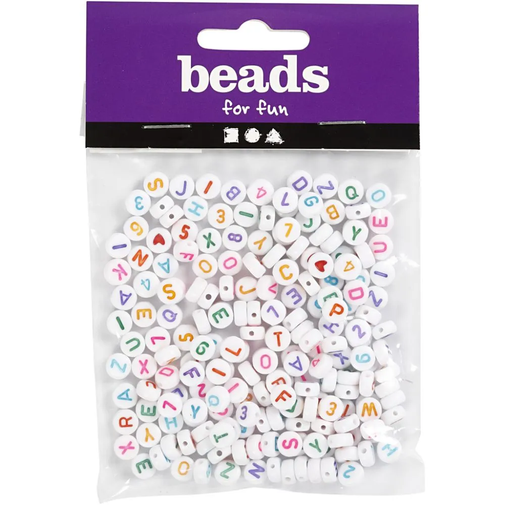 Creativ Company® Jewellery Bright Letter Beads inc. Numbers & Hearts