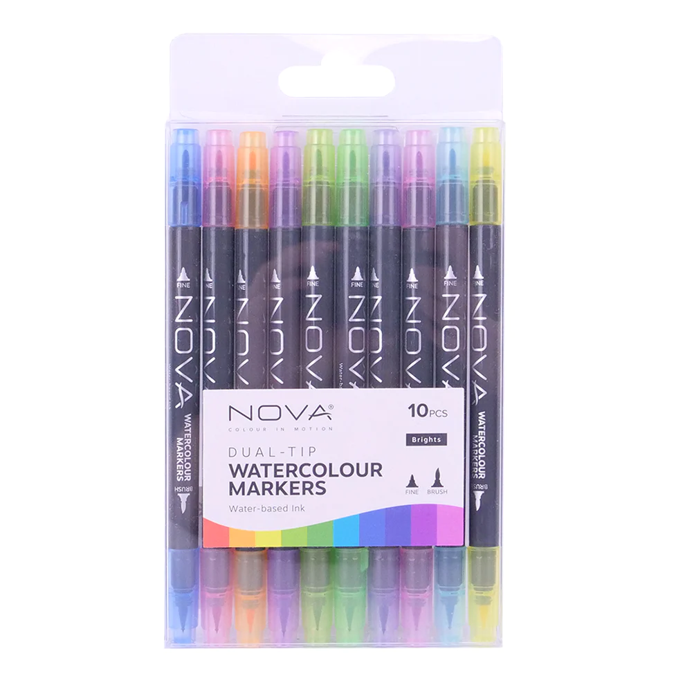 NOVA® Dual-Tip Rainbow Watercolour Markers, 10pcs