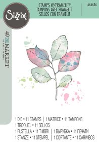 Sizzix® A5 Clear Stamps Set 11PK w/Framelits Die Set -  Painted Pencil Leaves by 49 and Market®