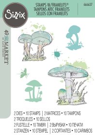 Sizzix® A5 Clear Stamps Set 10PK w/2PK Framelits Die Set -  Painted Pencil Mushrooms by 49 and Market®