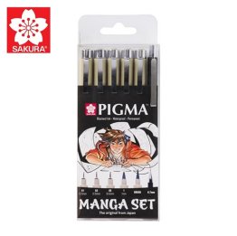 Sakura® Pigma Micron™ Fineliner Set, Manga Collection - 6 Sizes, Black