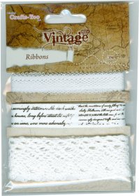 Crafts Too Ltd® Vintage Selection, Ribbons 3pk - White
