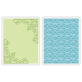 Sizzix® Textured Impressions™ Embossing Folder Set 2PK - Corners & Damask by Rachael Bright™