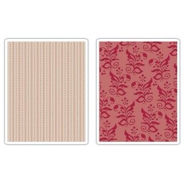 Sizzix® Textured Impressions™ Embossing Folder Set 2PK - Botanicals & Beaded Ribbons by Rachael Bright™