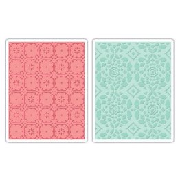 Sizzix® Textured Impressions™ Embossing Folder Set 2PK - Fleur Tile & Kaleidoscope Crescents by Dena Designs™