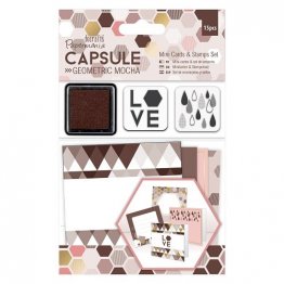 Papermania® Capsule Collection, Geometric Mocha - Mini Cards & Stamps Set (15pcs)