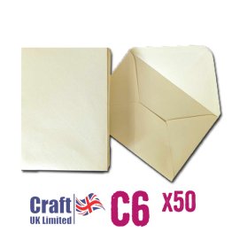 Craft UK© Ltd - C6 Envelopes, 50 pk, Pearlescent Ivory Cream