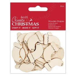 Docrafts® Create Christmas - Wooden Shapes (30pcs), Mini Stockings Natural