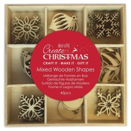 Docrafts® Create Christmas - Mixed Wooden Shapes, Baubles & Flakes (45 pcs)