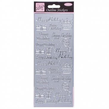 Anita's® Outline Stickers - Happy Birthday Assorted, Silver
