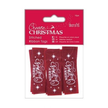 DoCrafts® Create Christmas Collection - Stitched Ribbon Tags (10pk)